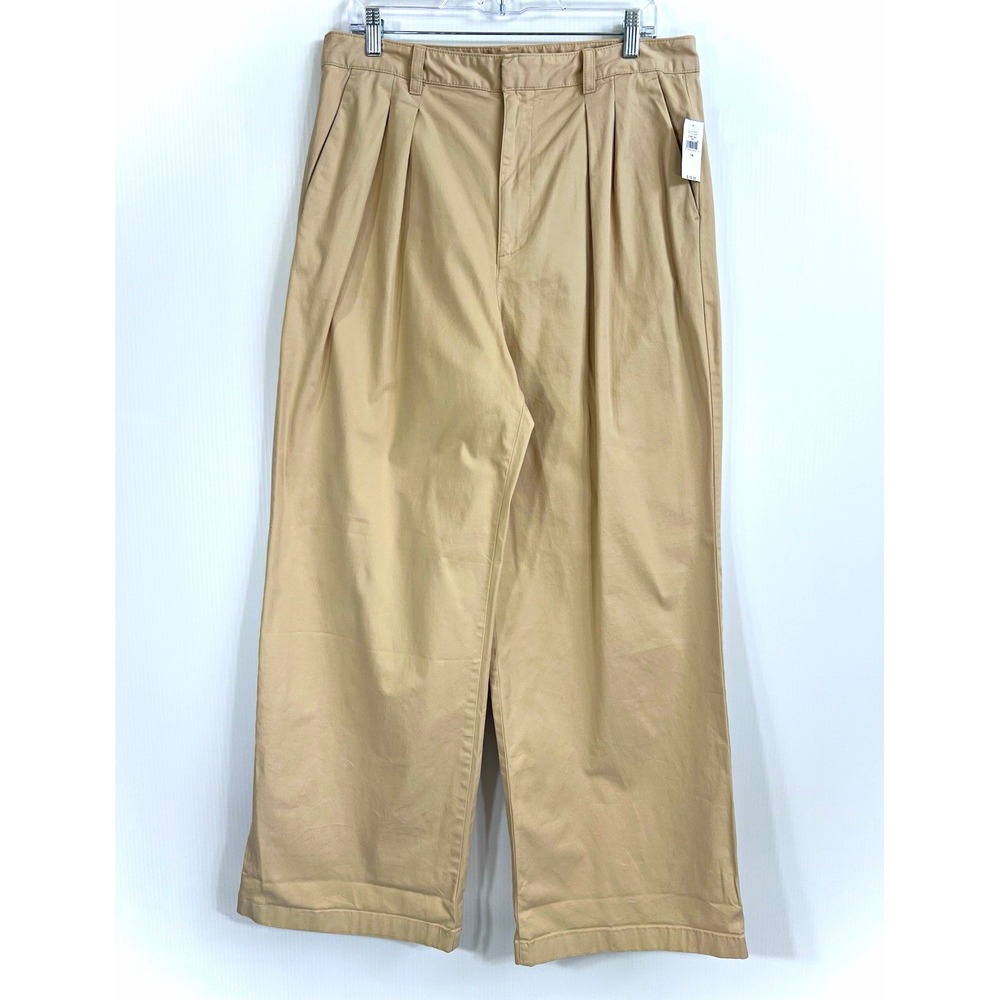 Gap Women's High Rise Pleated Wide Leg Khaki Pants Sz 14 Beige Pockets Twill NEW